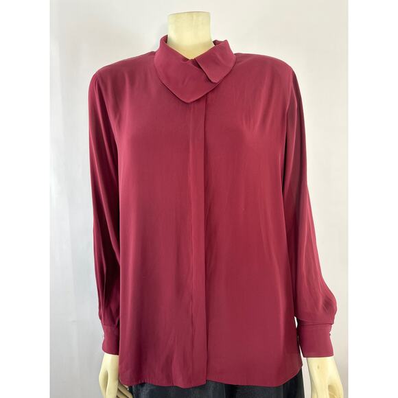 Vintage Y2K Mom blouse large wrap collar in burgundy by Jones New York size 14 - Picture 3 of 11